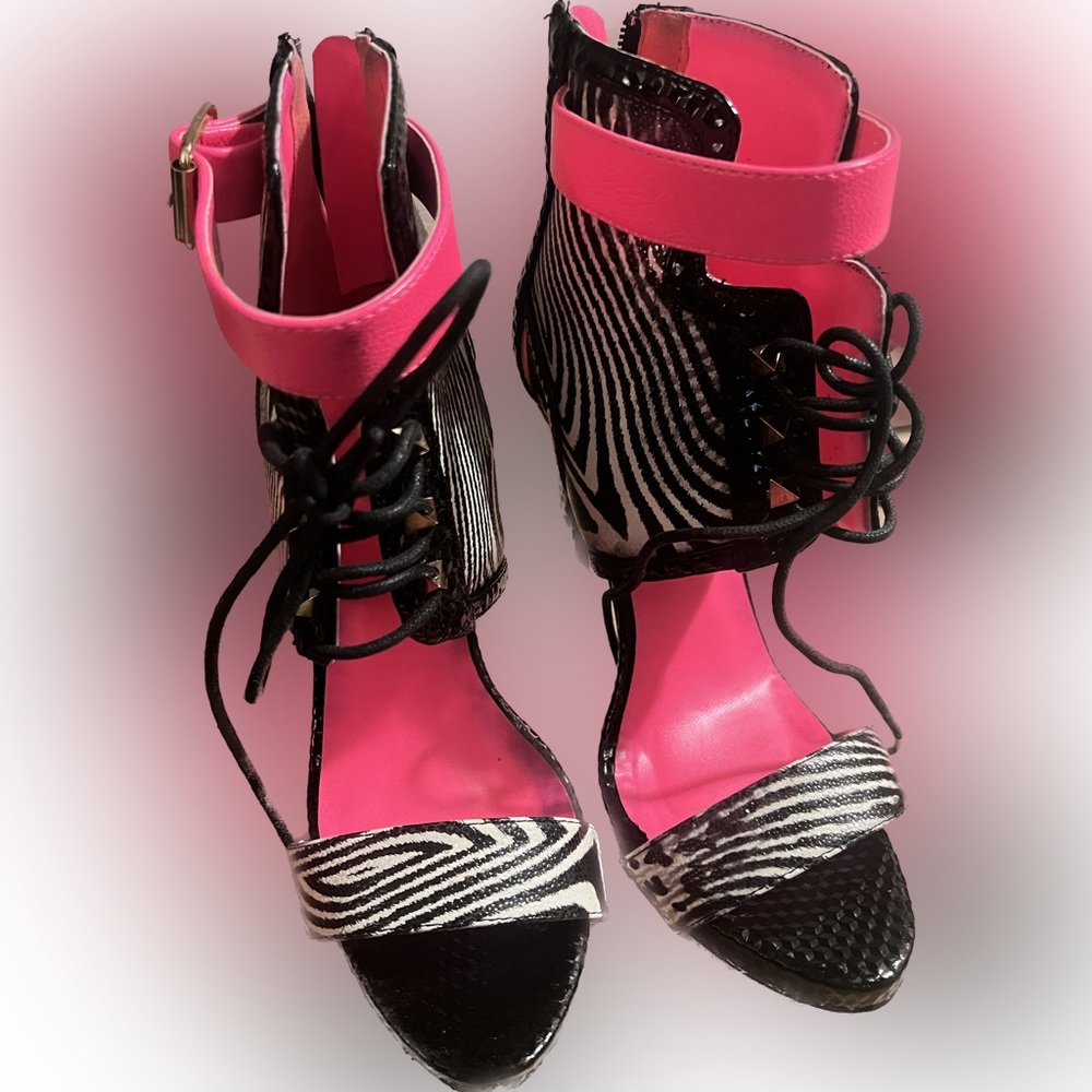 Black/White/Hot Pink Zebra Print Heels